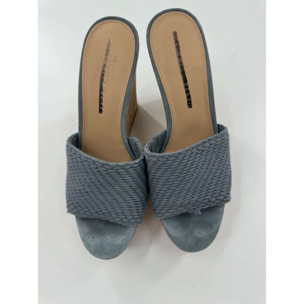Veronica Beard Dali Woven Platform 8M Cork Wedge Sandals Blue Braided Leather - Picture 2 of 8